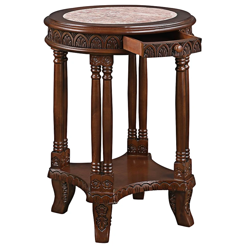 Design Toscano 2ft. Balfour Colonnade Marble-Topped Hardwood Side Table