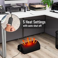 Mind Reader Heated Memory Foam Footrest, Under Desk Ergonomic Support with 4 Heat Settings, Timer & Auto Shut-Off, Adjustable Height, Black