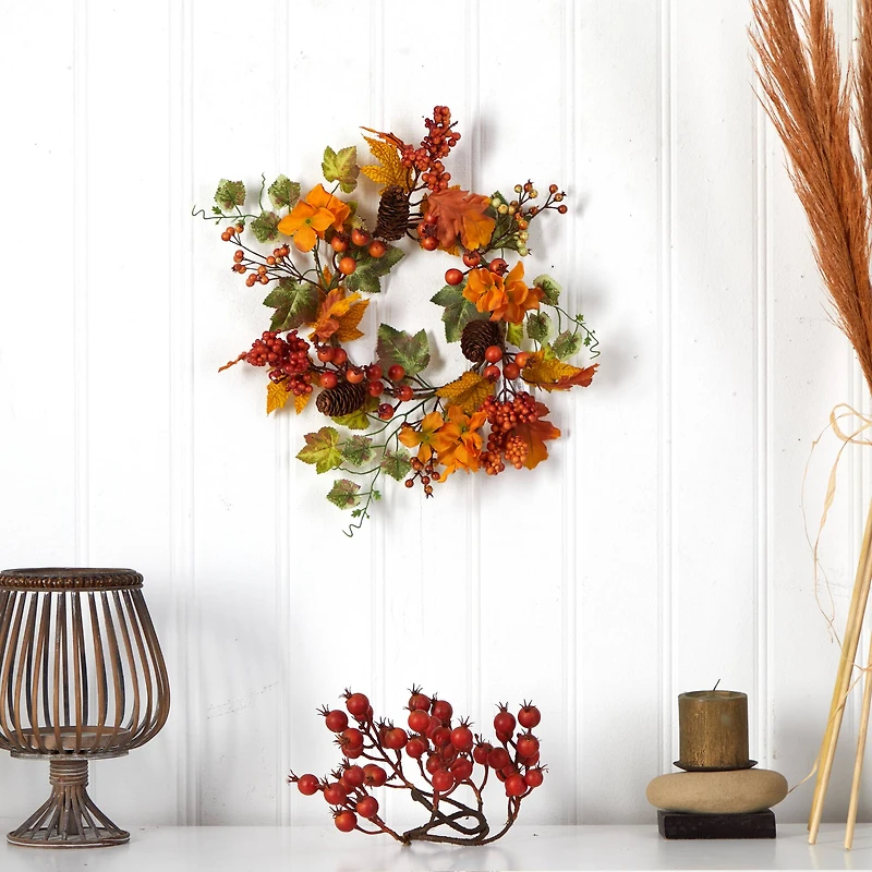 6.5" Autumn Hydrangea & Pinecones Wreath, 2ct.
