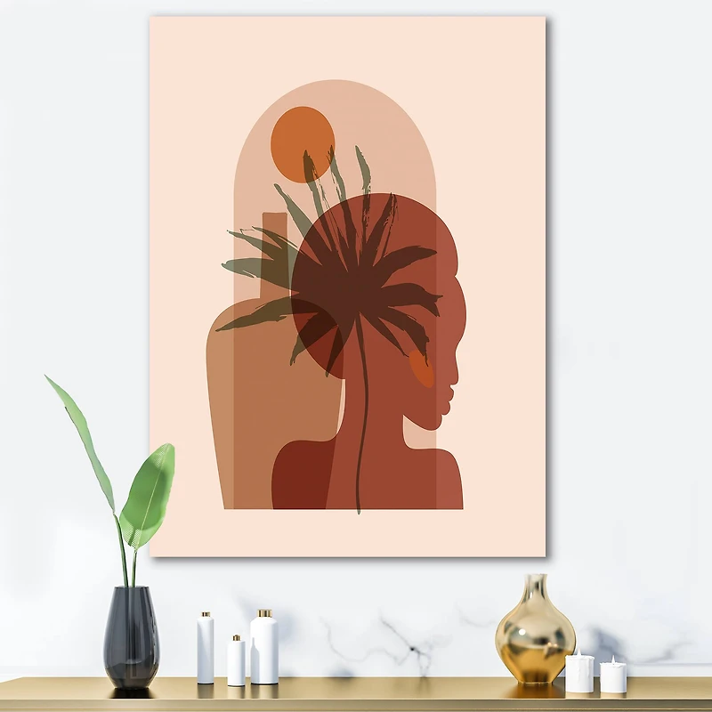 Designart - Abstract Tropical Palm Leaf & Pretty Girl Portrait