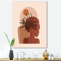 Designart - Abstract Tropical Palm Leaf & Pretty Girl Portrait