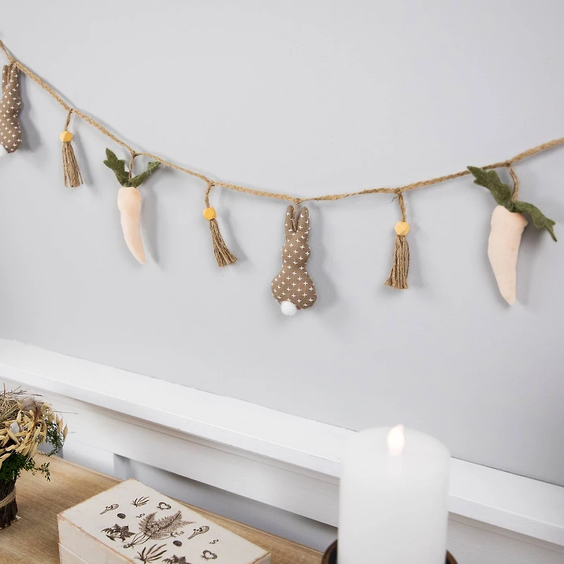 4ft. Beige & White Carrot & Plush Easter Bunny Garland