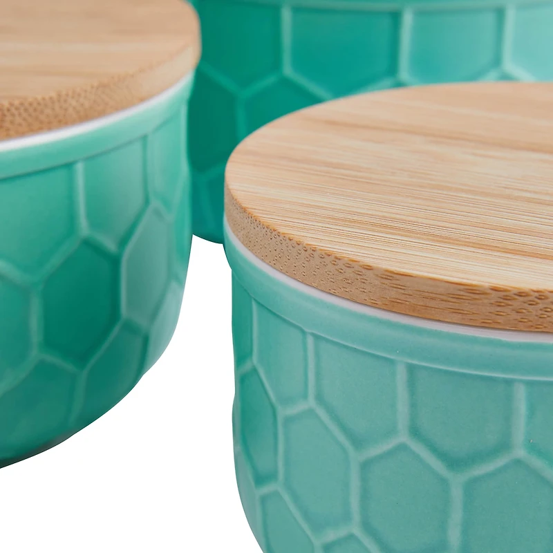 Hello Honey® Mint Green Ceramic Bowls with Bamboo Lids Set
