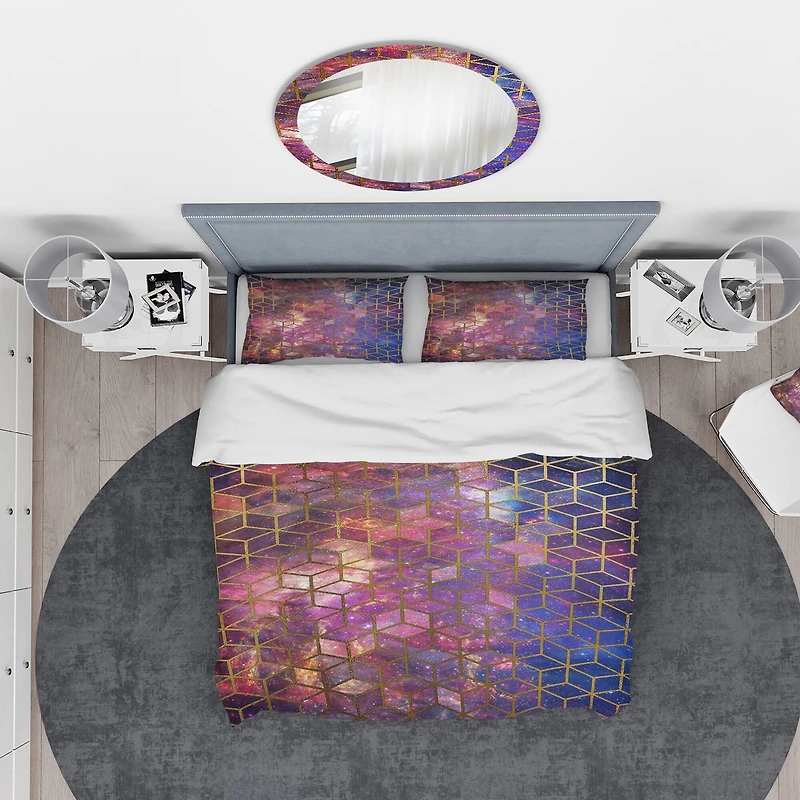 Designart 'Dark Yellow Cubes on Cosmic Background' Modern & Contemporary Bedding Set
