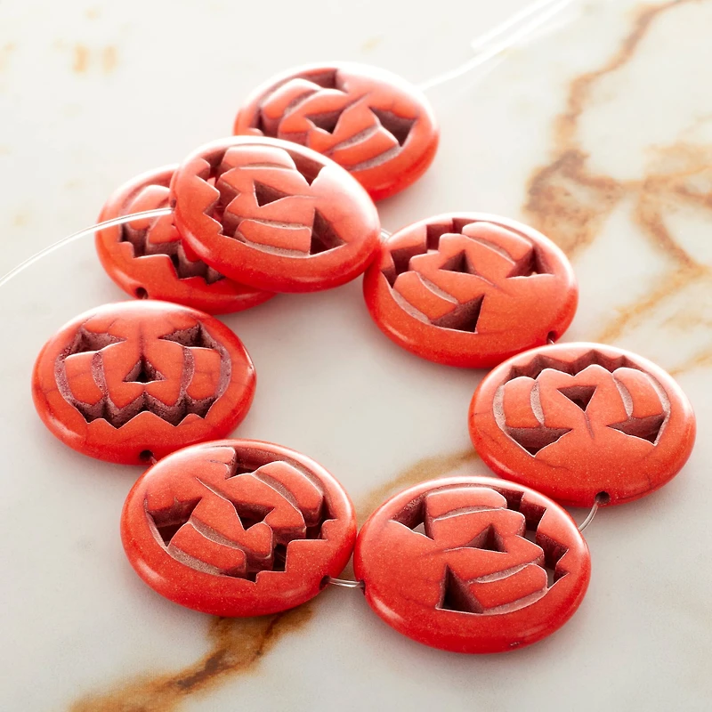 12 Pack: Orange Dyed Reconstituted Stone Pumpkin Beads, 25mm by Bead Landing™