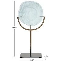 12.5" Light Blue Polystone Coral Textured Sculpture with Bronze Stand