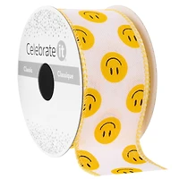 1.5" x 3yd. Wired Yellow Smiley Face Ribbon by Celebrate It™ Classic