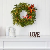24'' Fern, Forsythia & Bird of Paradise Wreath