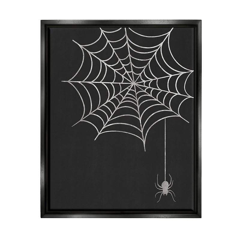 Stupell Industries Casual Black Hanging Spider Web Framed Floater Canvas Wall Art