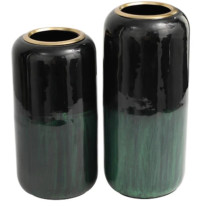 Metal Colorblock Abstract Vase with Paint Streak Designs and Gold Accents Set