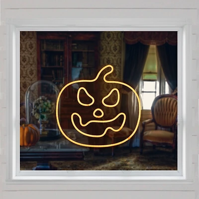 15" Orange LED Neon Style Jack-O-Lantern Halloween Window Silhouette