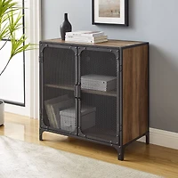 Walker Edison 30" Reclaimed Barnwood Industrial Mesh Metal Door Accent Cabinet
