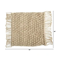 18" Bohemian Fringed Woven Macramé Pillow Cover