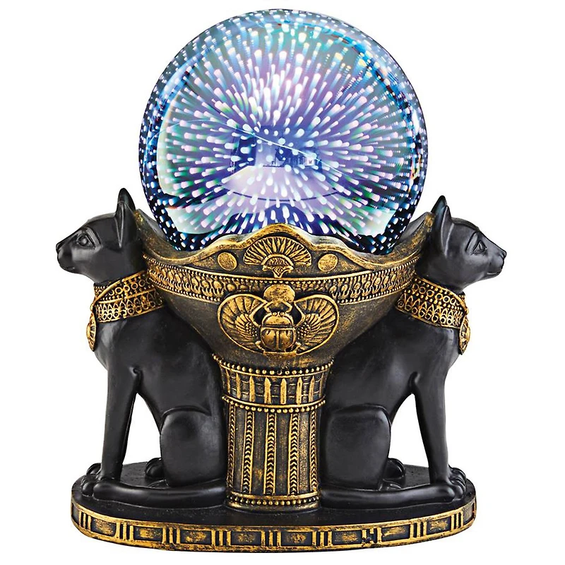 Design Toscano 7" LED Bastet Cat Goddess Cosmic Sphere Illuminated Statue