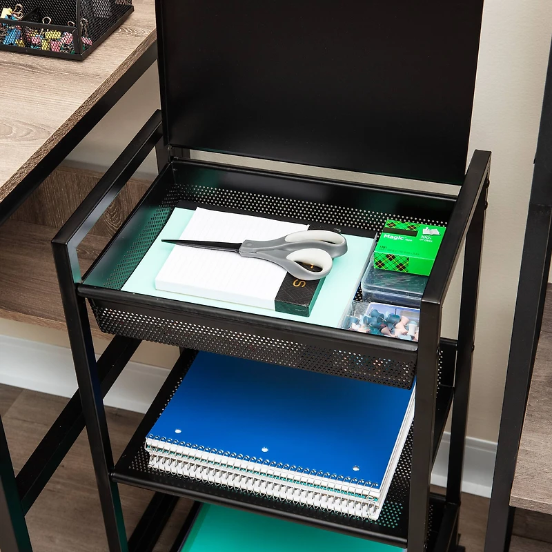 Mind Reader Cart with Covered Compartment, Office Organizer, Storage, 3-Tier, Office, Metal