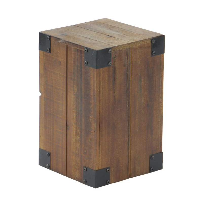 Set of 5" Brown Wood Farmhouse Pedestal Table, 36", 30", 24", 18", 12"