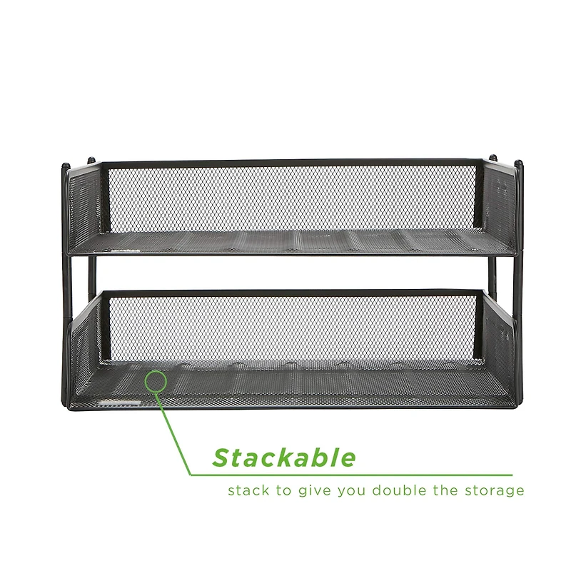 Mind Reader 2 Pack Black Stackable Metal Mesh Organizer