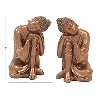 Set of 2 Bronze Bohemian Polystone Buddha Sculpture 5" x 9"