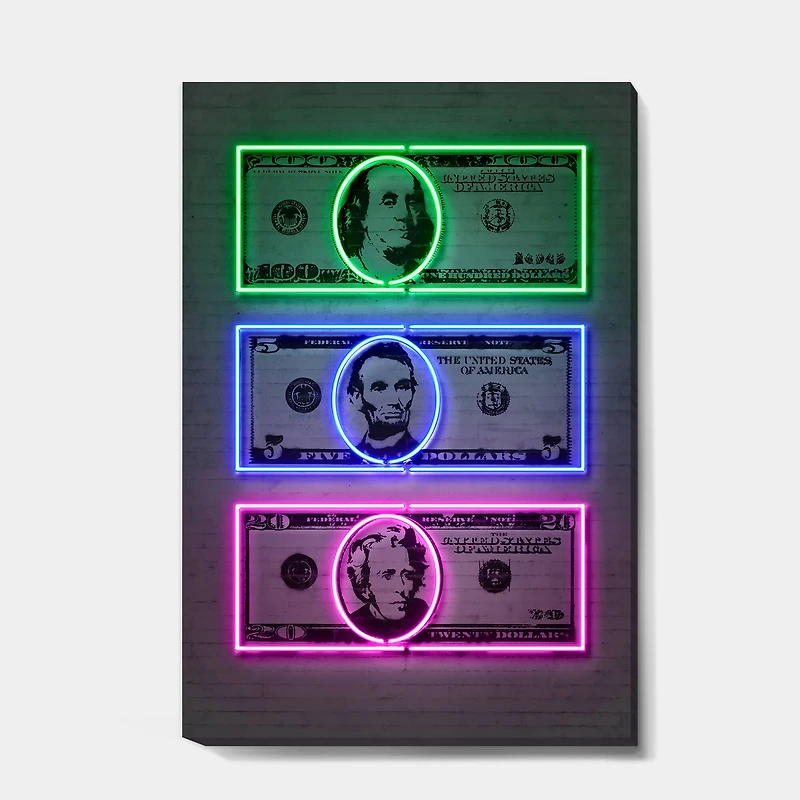 Designart - Founding Fathers Neon Dollar