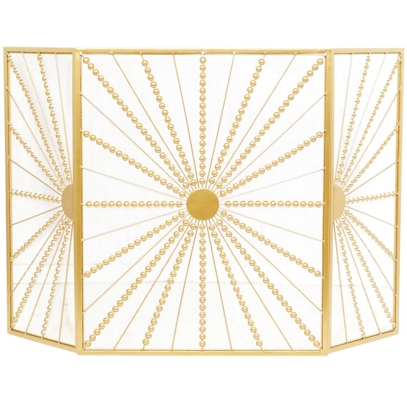 The Novogratz Gold Metal Foldable 3-Panel Starburst Fireplace Screen with Bead Inspired Rays