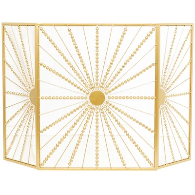 The Novogratz Gold Metal Foldable 3-Panel Starburst Fireplace Screen with Bead Inspired Rays