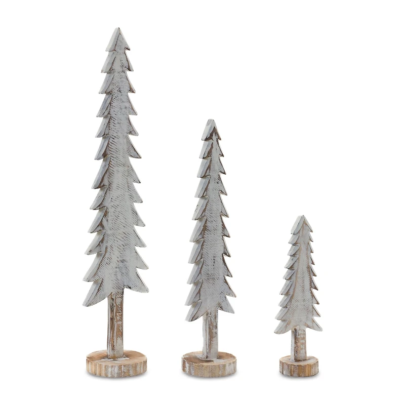White Wood Tabletop Pine Tree Set