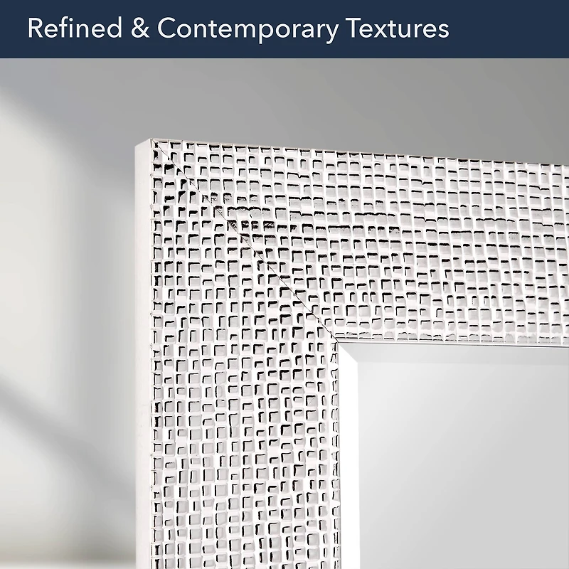 Head West Micro Square Tiled White & Chrome Beveled 27.5" x 33.5" Framed Accent Vanity Mirror