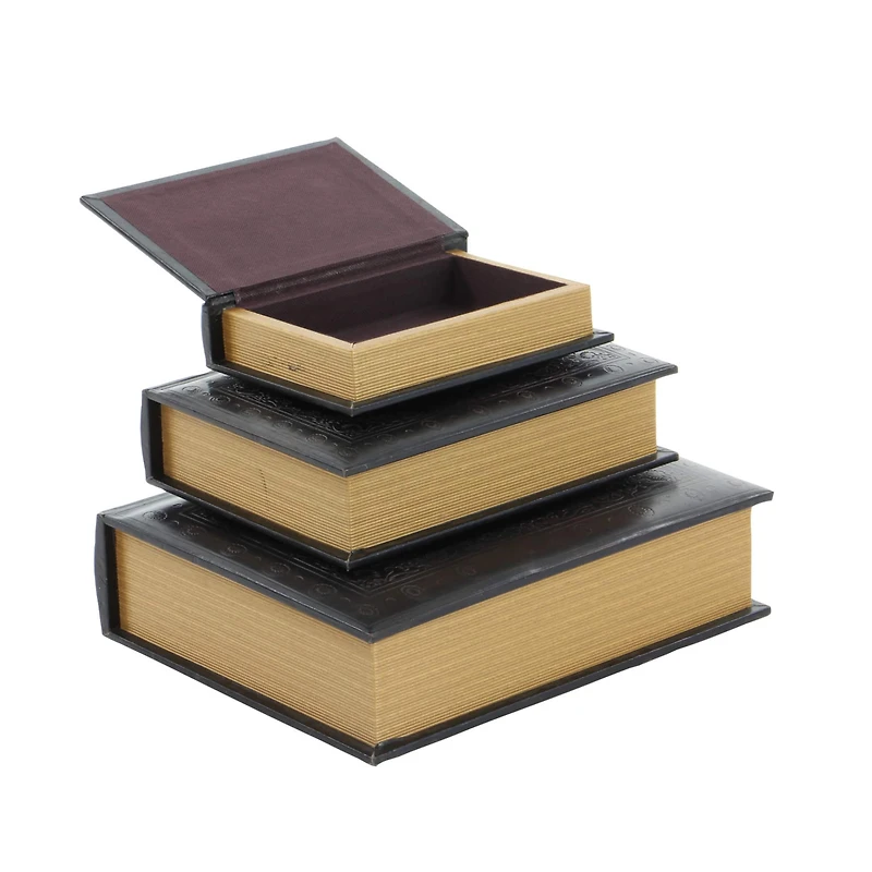 Dark Brown Wood Traditional Book Box Set