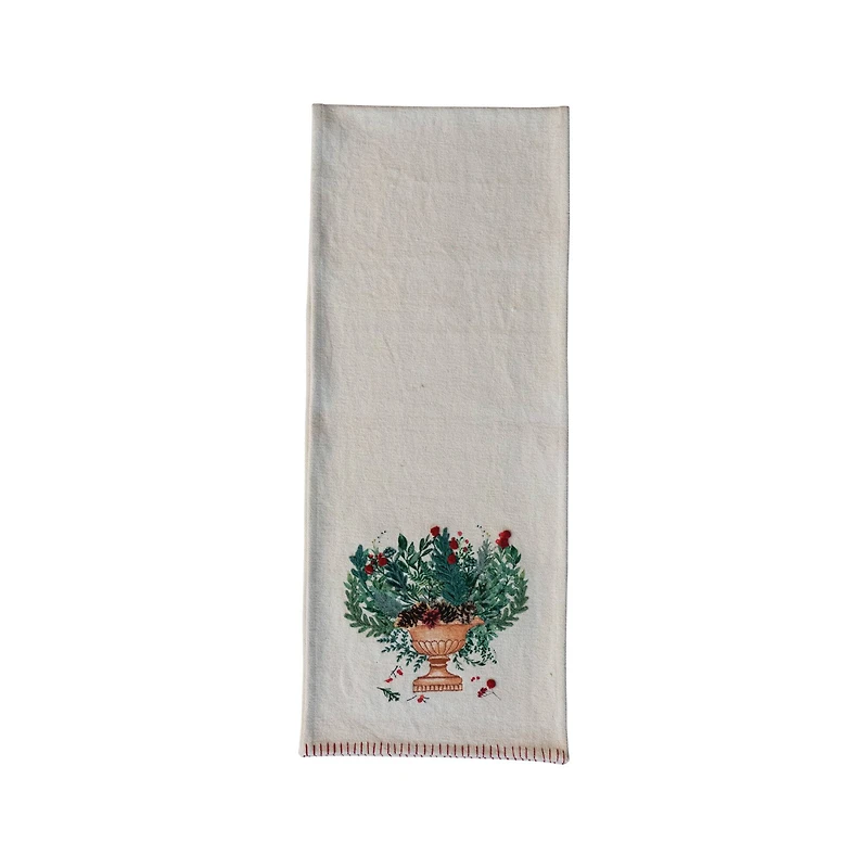 Hello Honey® 72" Hand-Embroidered Flowers in Urn Cotton Canvas Table Runner with Blanket-Stitch Edge