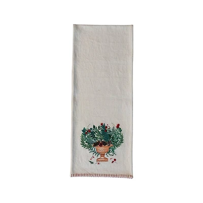 Hello Honey® 72" Hand-Embroidered Flowers in Urn Cotton Canvas Table Runner with Blanket-Stitch Edge