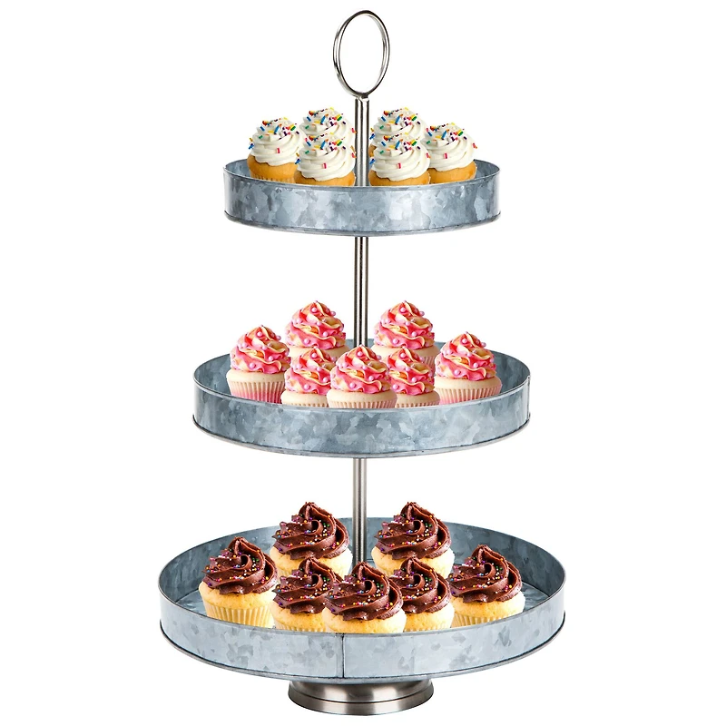 Mind Reader Silver Tiered Galvanized Steel Round Cupcake Tower
