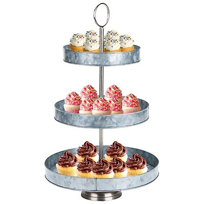 Mind Reader Silver Tiered Galvanized Steel Round Cupcake Tower