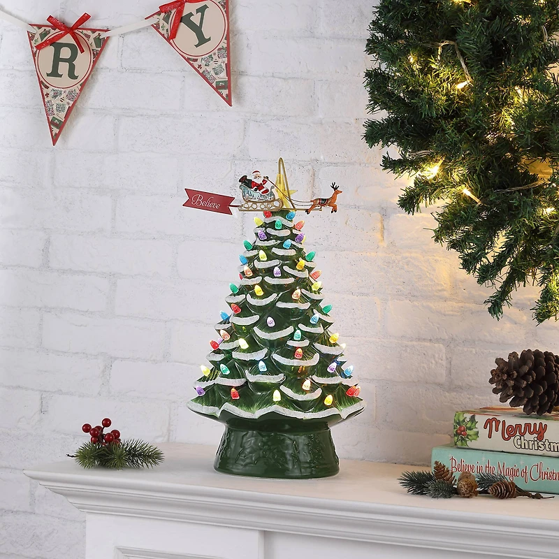 90th Anniversary Collection Green 16" Ceramic LED Tree with Animated Santa's Sleigh