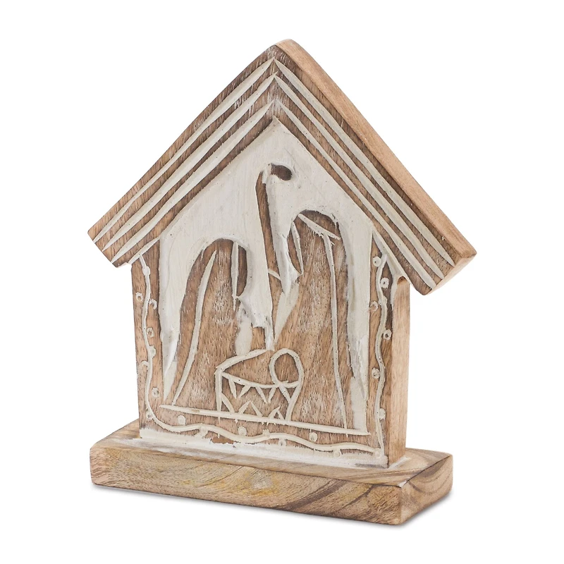 7" Carved Holy Family Nativity Barn, 2ct.
