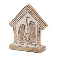 7" Carved Holy Family Nativity Barn, 2ct.