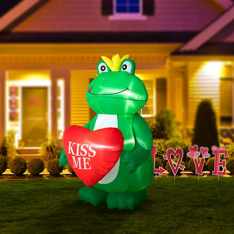 Glitzhome® 6ft Lighted Valentine's Inflatable Frog with Heart Decor