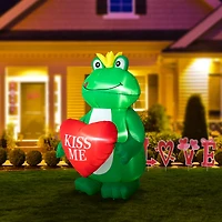 Glitzhome® 6ft Lighted Valentine's Inflatable Frog with Heart Decor