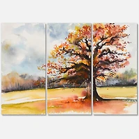 Designart - Lone Oak In The Fields With Autum Leaves