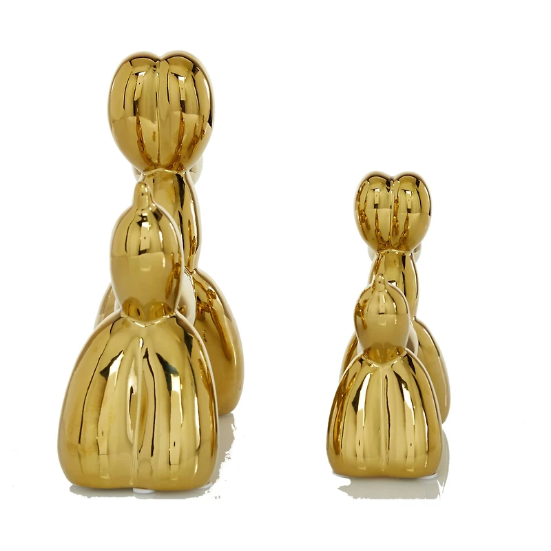 Set of 2 Gold Porcelain Contemporary Dog Sculpture, 7", 9"