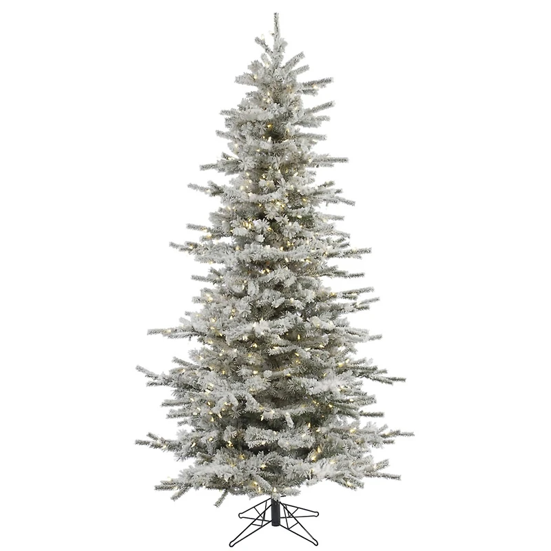6.5ft. Pre-Lit Slim Flocked Sierra Fir Artificial Christmas Tree, Pure White Dura-Lit® LED Lights