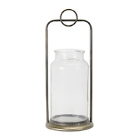 19.5" Iron & Glass Jar Candle Holder Set