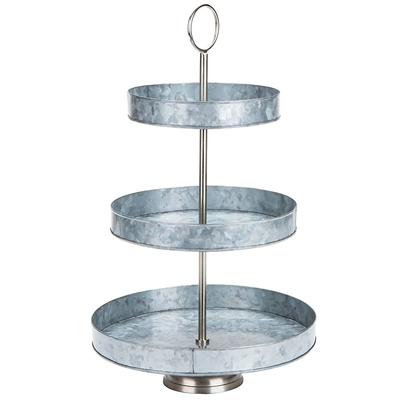 Mind Reader Silver Tiered Galvanized Steel Round Cupcake Tower