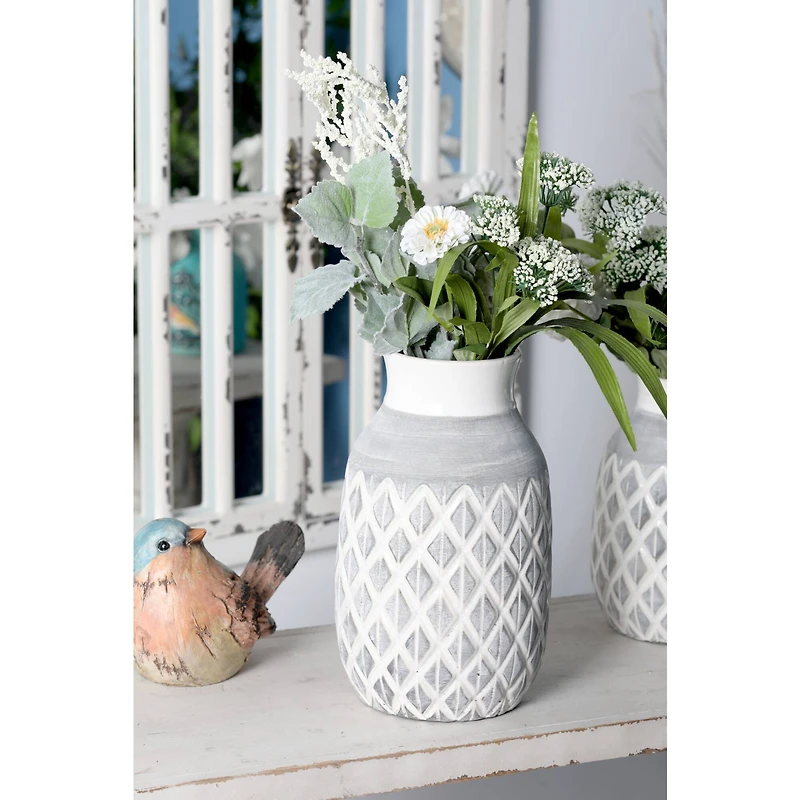 13" White Ceramic Coastal Style Vase