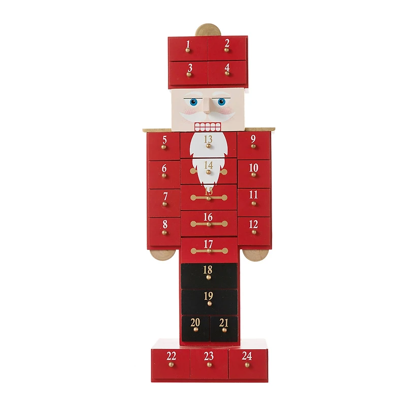 Glitzhome® 17.25'' Wooden Christmas Nutcracker Countdown Calendar Décor with Drawer