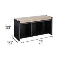 Honey Can Do Black 3-Cube Storage Bench with Cushion and Cubby Holes