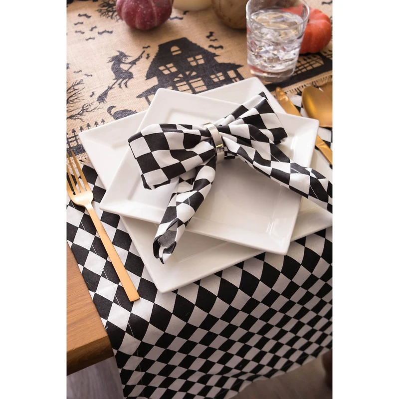 Black and Cream Harlequin Print Table Runner 14" x 72"