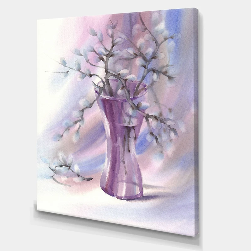 Designart - Pussy Willow Branches In Violet Glass Vase