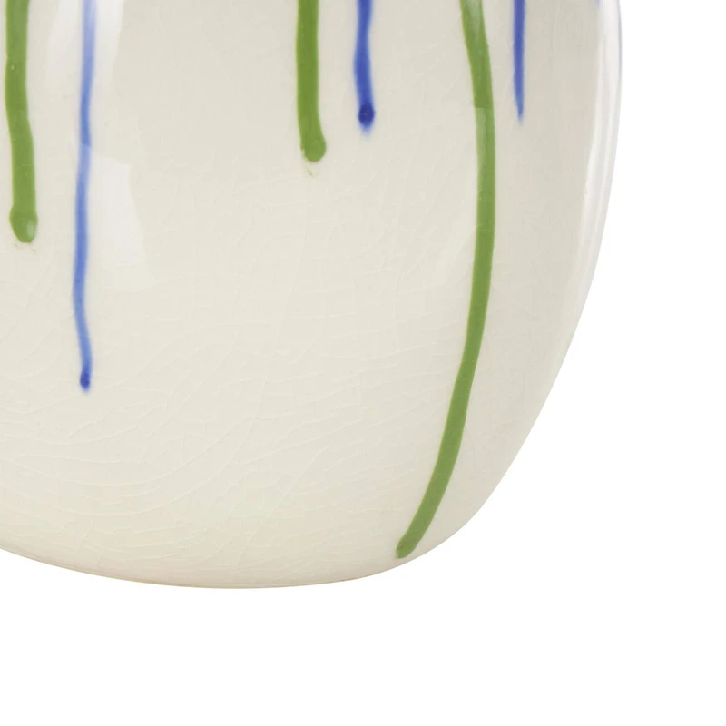 11" White, Green & Blue Drip Design Ceramic Vase with Handle