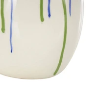 11" White, Green & Blue Drip Design Ceramic Vase with Handle