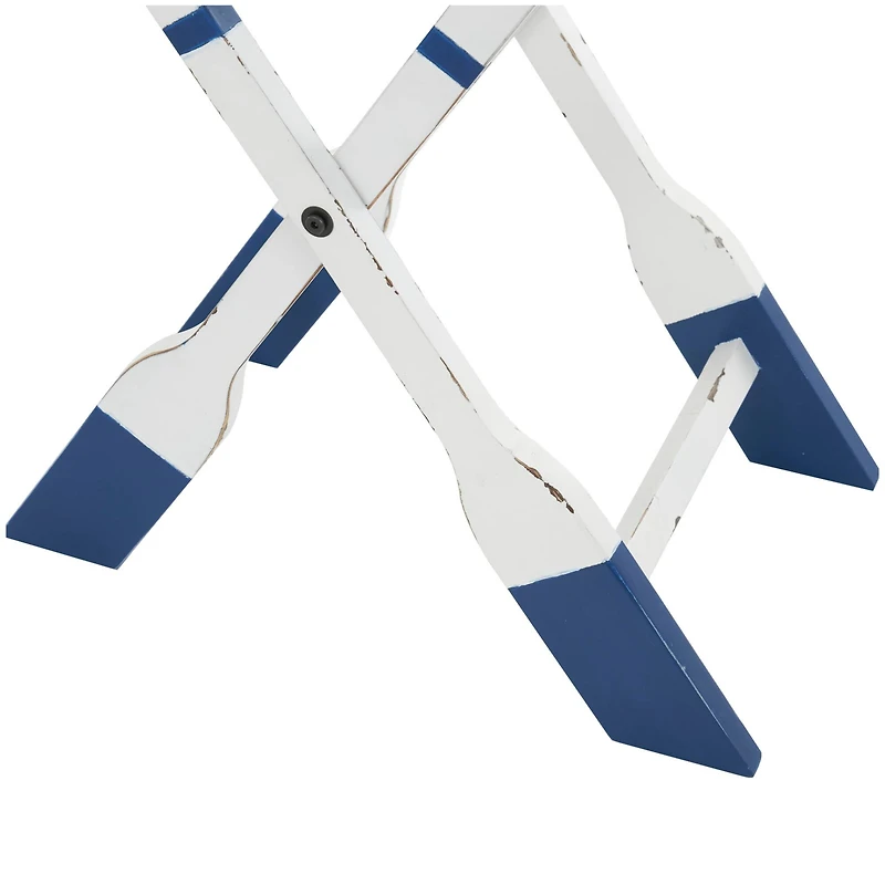 28" White & Blue Foldable Tray Top Accent Table
